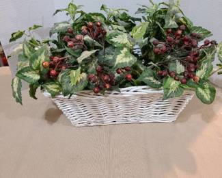 White basket with greenery 19 in. wide