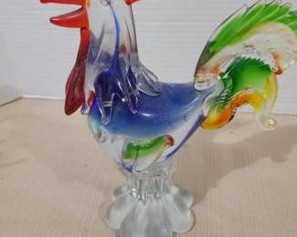 Rooster art glass 9.5 in. tall