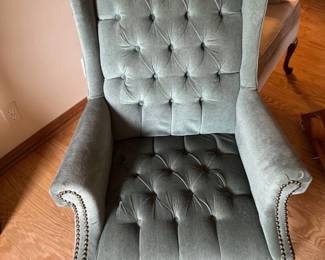 Tufted teal wing back chair