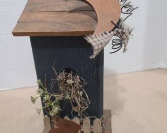 Wooden birdhouse decor with crescent moon and bunny 9.5 inches tall.