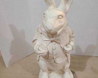 White rabbit 18.5 in. tall holding timepiece