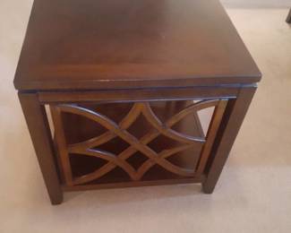 Side table. 24 x 25 x 22.5. Located in basement. Matches lots 1007 1009
