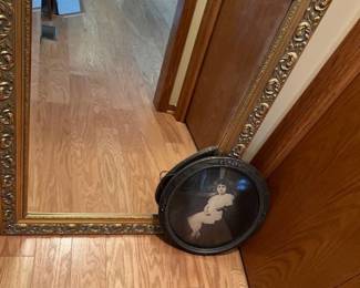 Framed beveled mirror 42.5x30 with wall decor with curved glass