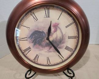 Rooster wall clock 12 in. diam. with metal easel