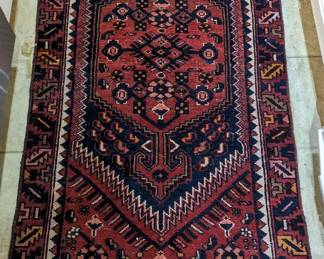 Vintage hand-woven Persian Kurdish Bijar rug, 100% wool face, measures 2' 8" x 6' 4".