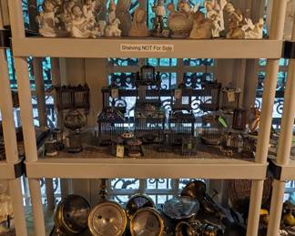 Lladro porcelain collection, asian cloisonne cricket box collection and collection of antique English brass car headlights.