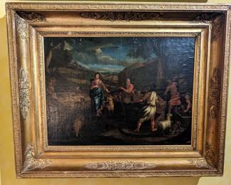Beautifully framed antique oil on canvas of Biblical story. 