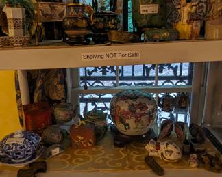 Asian cloisonne collection, Tiffany child's plates and  antique Limoges porcelain oyster plates.