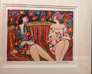 Nicely framed, matted signed/numbered lithograph (255/350) by listed French artist, Linda Le Kinff, 1949 - .