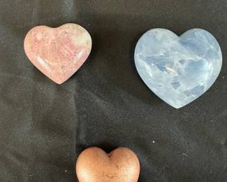 Rock Hearts Trio Natural Blue Calcite Gemstone Madagascar Pink