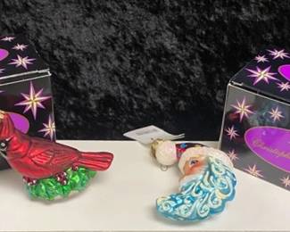 Christopher Radko Cardinal and Santa Claus Moon Ornaments