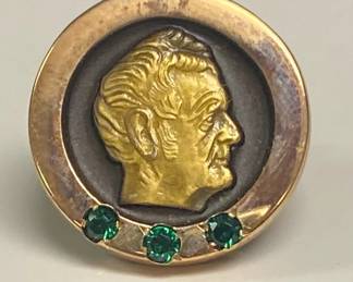 John Deere 10K Gold Service Pin W 3 Emerald Green Stones 3.6g