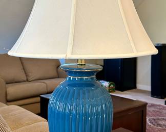 (2) Cornflower Blue Lamps with Brass Base