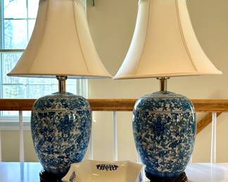 (2) Blue & White Lamps