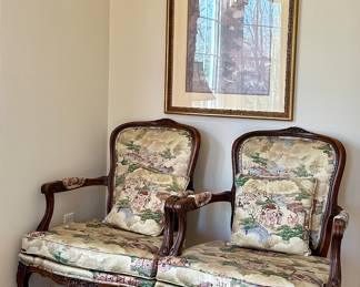 (2) Upholstered Carved Armchairs 