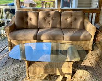 Lloyd Flanders Wicker & Glass Coffee Table