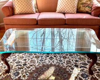 Glass & Mahogany Coffee Table with Paw Feet