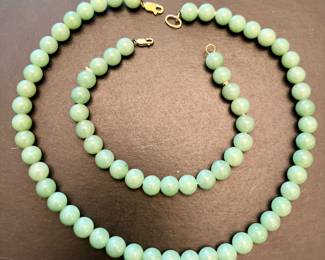 Jade Necklace & Bracelet Set with 14K Clasp