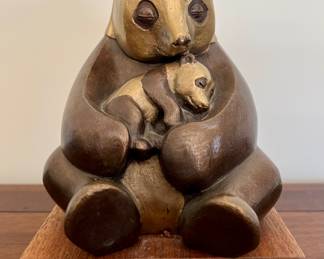 "Panda" 36/90, Patinated Bronze on Wood Base - Signed Wah Chang