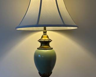 Green Lamp with Brass Accents