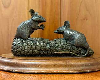 "Mice Nibbling Corn" Bronze by David Turner  