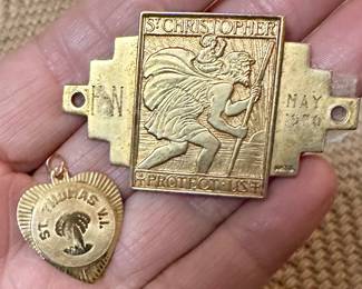 14K St. Christopher Plaque & St. Thomas V.I. Charm
