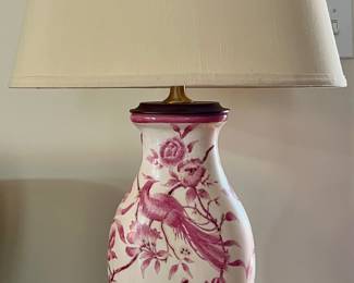 (2) Oriental Accent" Lamps, Pink and White with Peacock