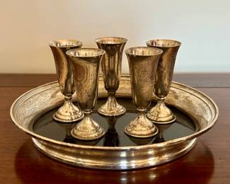 Sterling Silver Cordial Cups & Serving Tray