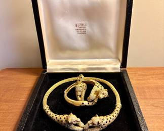 J. Frantzis 18K & Precious Stone Panther Necklace, Bracelet & Ring Set 