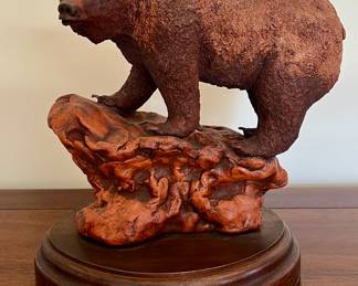 "Brown Bear" Sculpture, Signed 