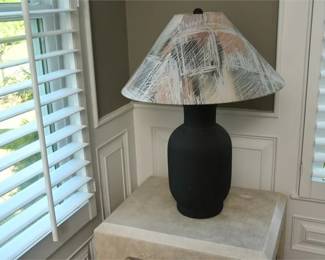 27. Modern Black Table Lamp With Patterned Shade