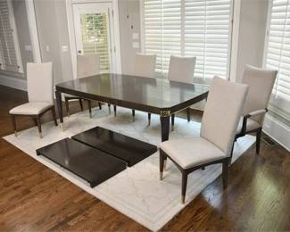 8. Modern Dining Table and Six 6 Upholstered Dining Chairs W Two 2 Leafs