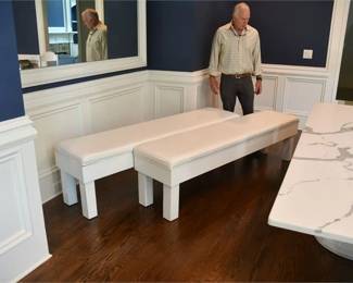 6. Pair White Modern Upholstered Benches