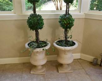 25. Pair Garden Urns With Faux Topiaries