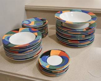 30. Victoria Beale Salad Plates Geometric Modern Multi Color Accents China Service