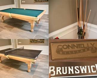 2. CONNELLY BILLIARDS Pool Table and BRUNSWICK Table Tennis Top w Accessories