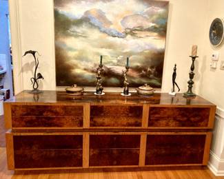One of a kind burl wood credenza