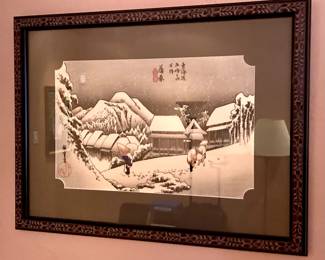 Utagawa Hiroshige "Evening snow at Kanbara" woodblock print