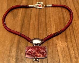 Sterling & cinnabar necklace