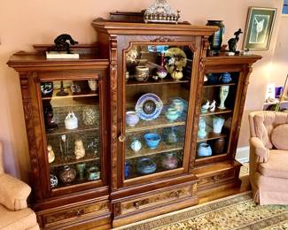 Artisan burl wood display cabinet