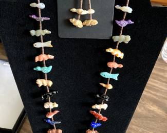 Peter & Dinah Gasper Zuni fetish necklace & earrings