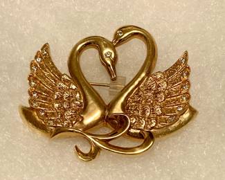 14k & 16 diamond swans brooch