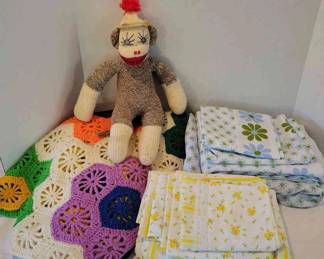 Vintage Linens And Sock Monkey
