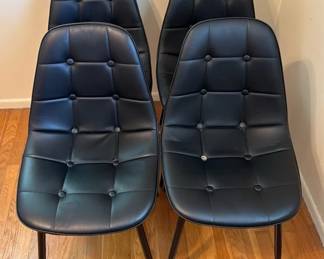 Four Black MCM Style Chairs  One Missing Button 