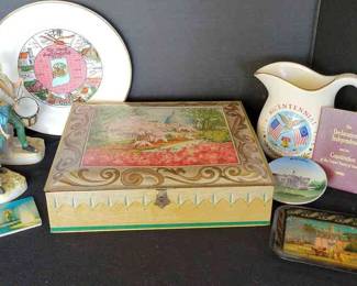 Vintage 1960s Sunshine Biscuit 3 Lb Tin US Capitol, 2 Patriot Figurines, And More 