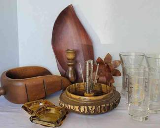 Vintage Glassware And Wooden Decor