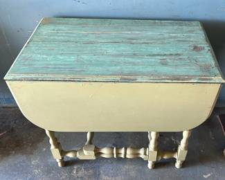 Vintage Painted Dropleaf Table  Turqouise  Green Colors
