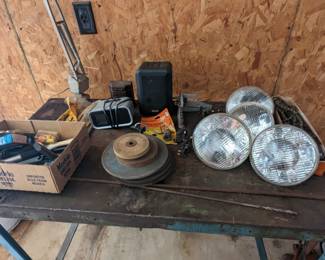 Headlights, speakers, clock radios, grinding wheels, assorted hardware