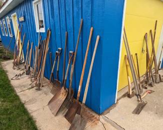 shovels, potato digger, hoes, rakes, garden tools...