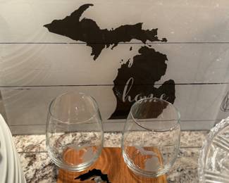 Michigan wine / cheese board and glasses, more Michigan items as well